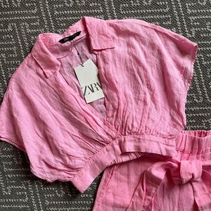 hot pink Zara palazzo pants and top set